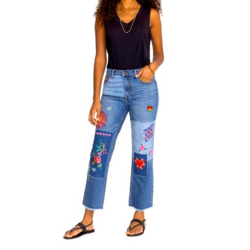 Johnny Was Embroidered Blue Jeans